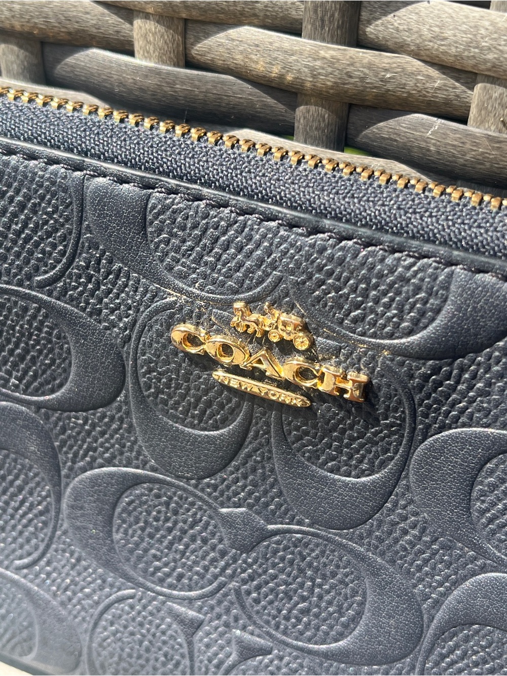 COACH Long Zip Around Wallet Signature Leather Navy Blue - Picture 2 of 7
